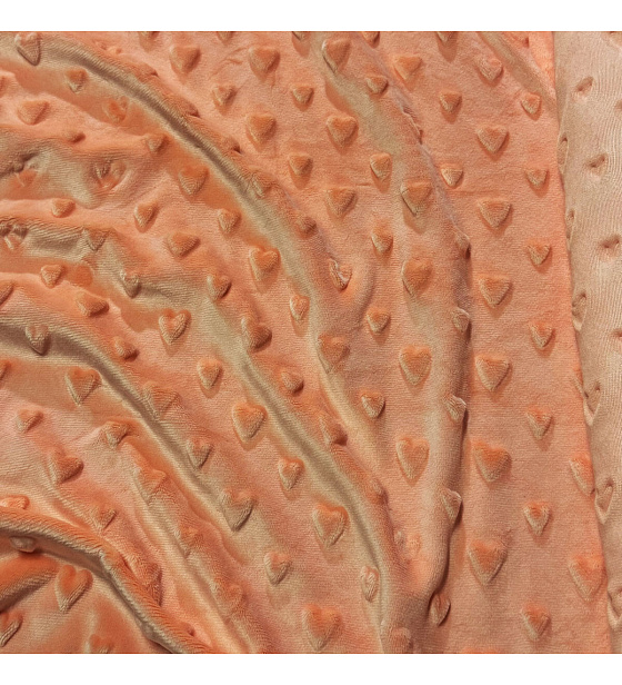 Minky fabric with hearts, 320 g/m², width 160 cm, by the meter, salmon