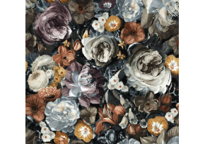 Velvet upholstery fabrics with print, Flowers on Grey
