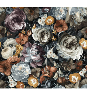 Velvet upholstery fabrics with print, Flowers on Grey
