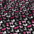 Cotton fabric, by the meter. White and Pink Cats on Black