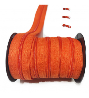 Orange spiral zipper 5 mm by the meter