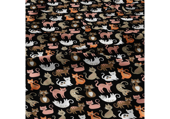 Cotton fabrics, by the meter. Cats Orange on Black