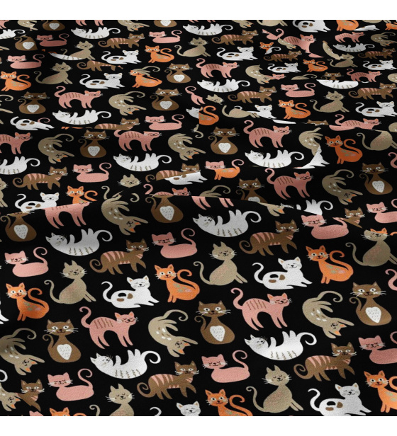 Cotton fabrics, by the meter. Cats Orange on Black