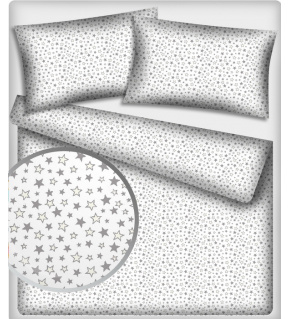 Children's cotton fabric 100% cotton, 125 g/m², width 160 cm, grey stars on white