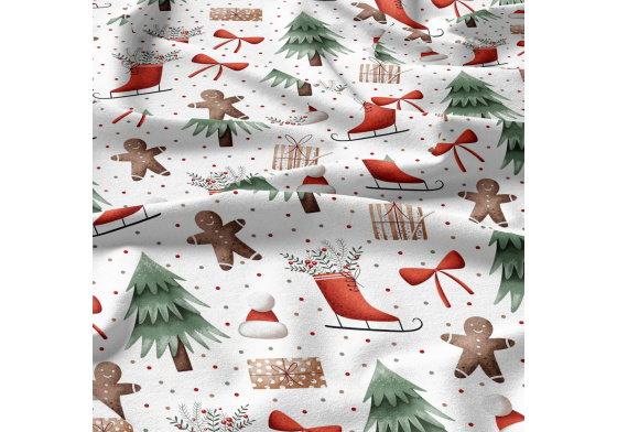 Vánoční bavlněná látka, metráž, šíře 160 cm, vzor Vánoce na Bílém