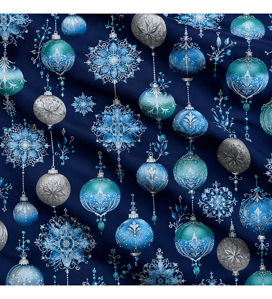Christmas cotton fabric, by the meter, width 160 cm, Christmas Toys on blue