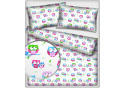 Cotton fabrics, by the meter. Owls Pink on White