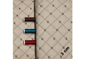 Eco-leather MIX 3x3 cm color Beige quilted with Brown threads, by the meter, 145 cm