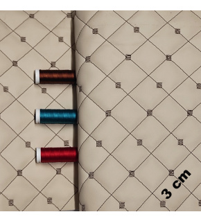 Eco-leather MIX 3x3 cm beige color quilted with brown threads, by the meter, 145 cm
