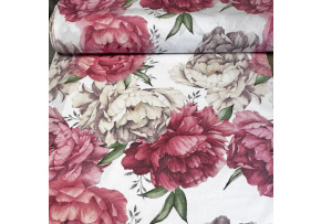 Cotton Fabric Flowers Red on White, width 160 cm