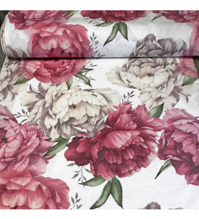Cotton fabric 100% cotton, 125 g/m², width 160 cm, red flowers on white Cotton fabric 100% cotton, 125 g/m², width 160 cm, red flowers on white