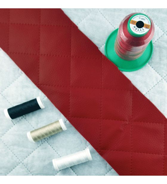 Ultrasonically quilted faux leather, red color, 1.45 m x 0.2 m