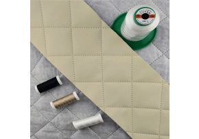 Ultrasonically quilted eco-leather, ecru color, by the meter