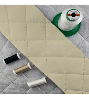 Ultrasonically quilted eco-leather, ecru color, by the meter