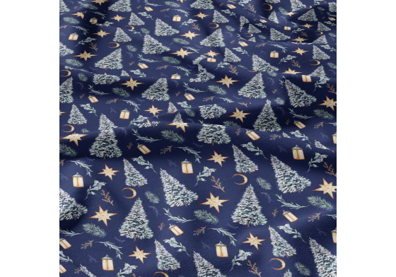 Christmas cotton fabric, by the meter, width 160 cm, Christmas trees on Garnet