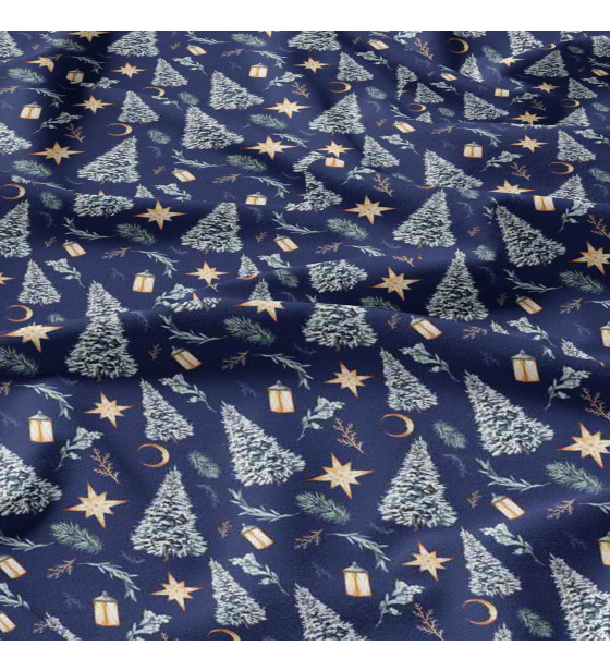 Christmas cotton fabric, by the meter, width 160 cm, Christmas trees on blue