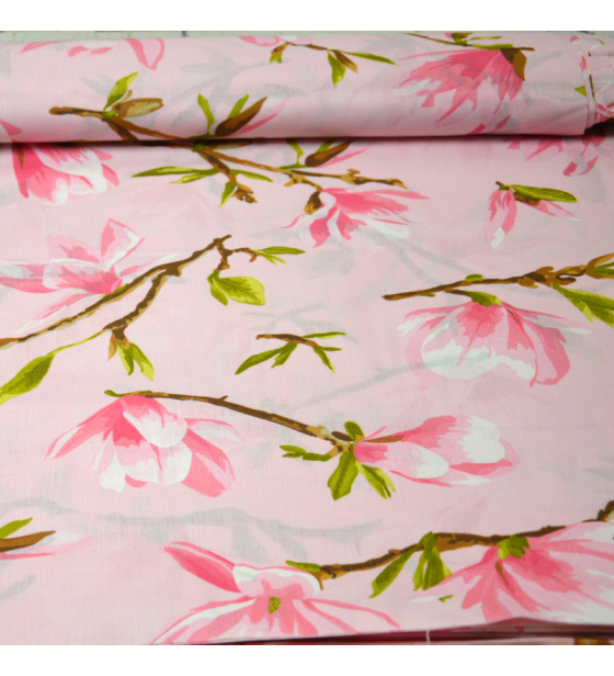 Dekorační dětská bavlněná látka vzor Lilie na růžovém
