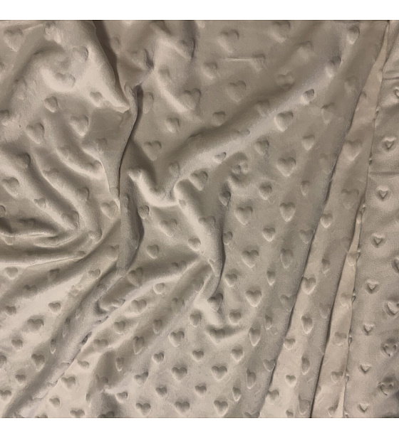 Minky fabric with hearts, 320 g/m², width 160 cm, by the meter, ecru