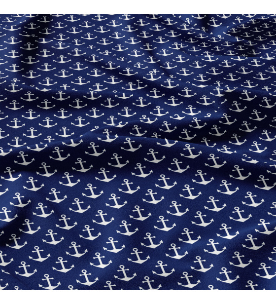 Children's cotton fabric by the meter Anchors White on Blue