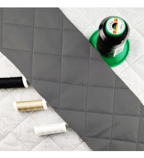 Ultrasonically quilted eco-leather, graphite color, by the meter