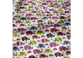 Cotton fabrics, by the meter. Amaranth Elephants on White