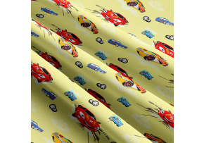 Children's cotton fabric by the meter Car sport on Yellow