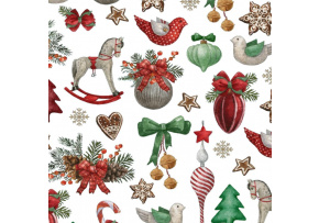 Christmas cotton fabric, by the meter, width 160 cm, Horses on White