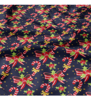 Christmas cotton fabric, by the meter, width 160 cm, Christmas ornaments Red on blue