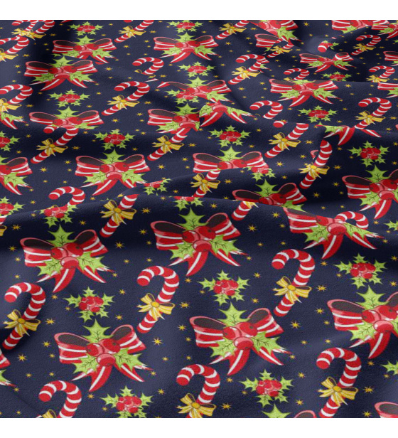 Christmas cotton fabric, by the meter, width 160 cm, Christmas ornaments Red on blue