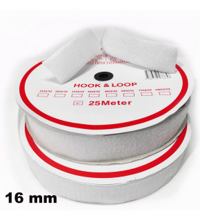 Sew-on Velcro Hook and Loop set, white 16 mm x 25 m