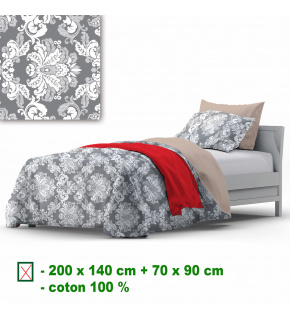 Cotton duvet cover with zipper, color Gray, 140x200 cm
