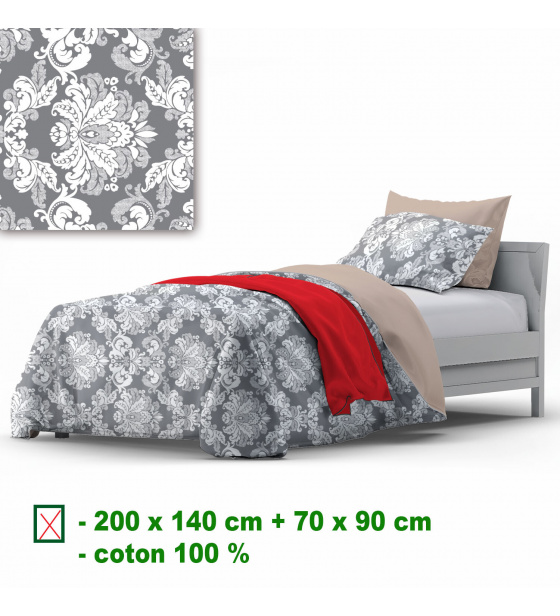 Cotton duvet cover with zipper, color Gray, 140x200 cm
