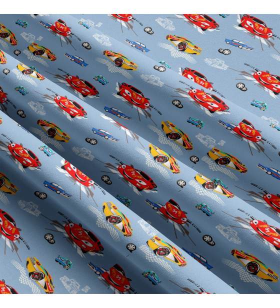 Children's cotton fabric by the meter Car sport on Blue