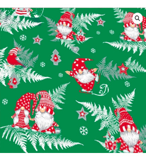 Christmas cotton fabric, by the meter, width 160 cm, Red Elves on Green