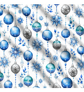 Christmas cotton fabric, by the meter, width 160 cm, Christmas Toys Grey and Blue on White