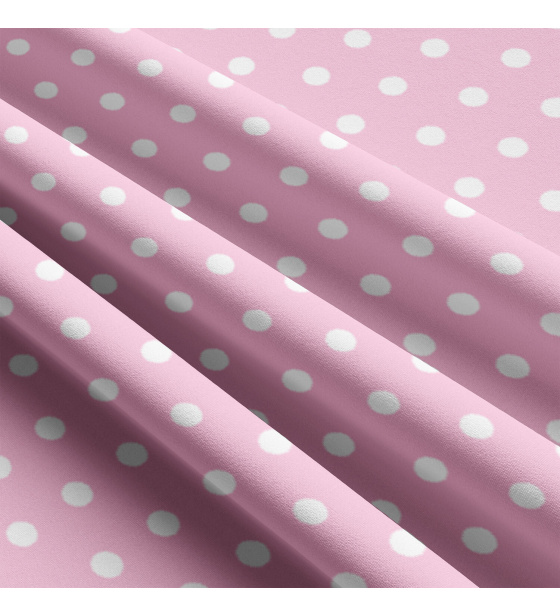 Children's cotton fabrics, by the meter. Dot 22 mm, white on Pink