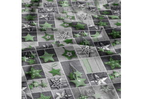 Christmas cotton fabric, by the meter, width 160 cm, Christmas ornaments stars Green on Gray Christmas cotton fabric, by the meter, width 160 cm, Christmas ornaments stars Green on Gray