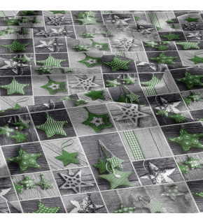 Christmas cotton fabric, by the meter, width 160 cm, Christmas ornaments stars Green on Gray