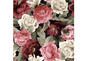 Velvet upholstery fabrics with print, Roses on Black
