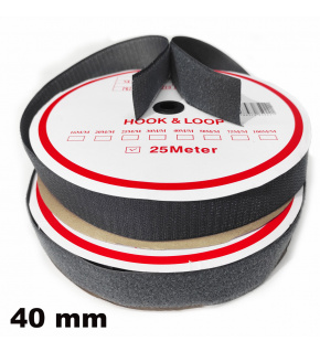 Hook and Loop Tape Set, color graphite, 40 mm, package 25 m