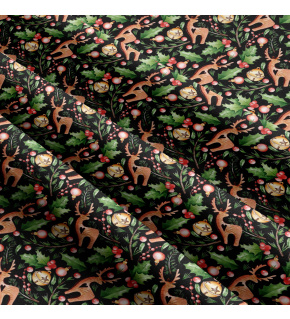 Christmas cotton fabric, by the meter, width 160 cm, Christmas motif on Black