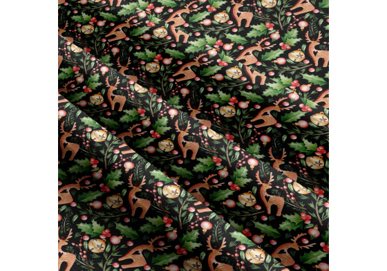 Christmas cotton fabric, by the meter, width 160 cm, Christmas motif on Black