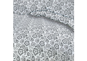 Cotton fabric. Lace Flowers Gray on White