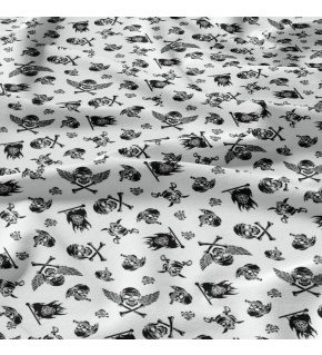 Cotton fabric 100% cotton, 125 g/m², width 160 cm, black skulls on white