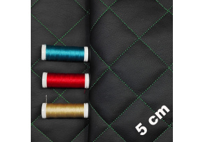 Eco-leather 5x5 color Black quilted with Green threads, by the meter, 145 cm