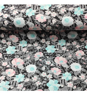 Cotton fabric 100% cotton, 125 g/m², width 160 cm, flowers on black
