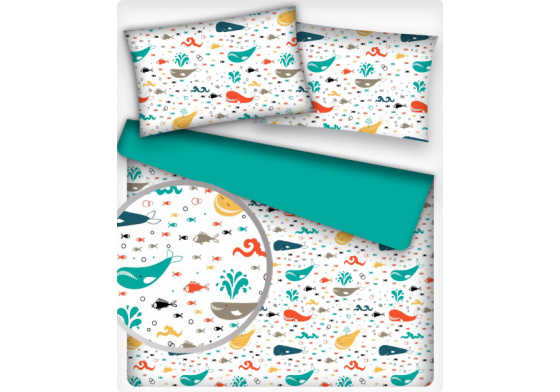 Dětské bavlněná látka metráž vzor veselé barevné Velrybky na bílém