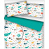Children's cotton fabric by the meter Cheerful colorful Whales on White