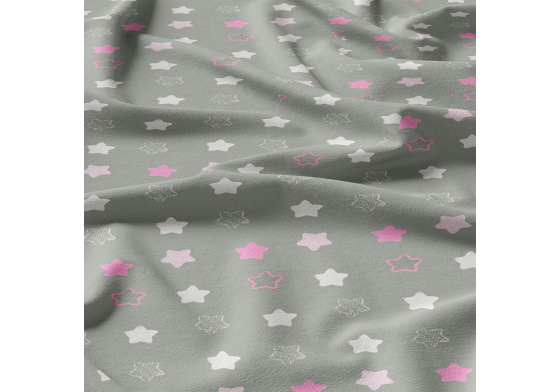 Children's cotton fabric Stars White and Pink on Gray