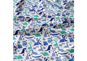 Cotton fabric, by the meter. Turquoise Dinosaurs on White Cotton fabric, by the meter. Turquoise Dinosaurs on White